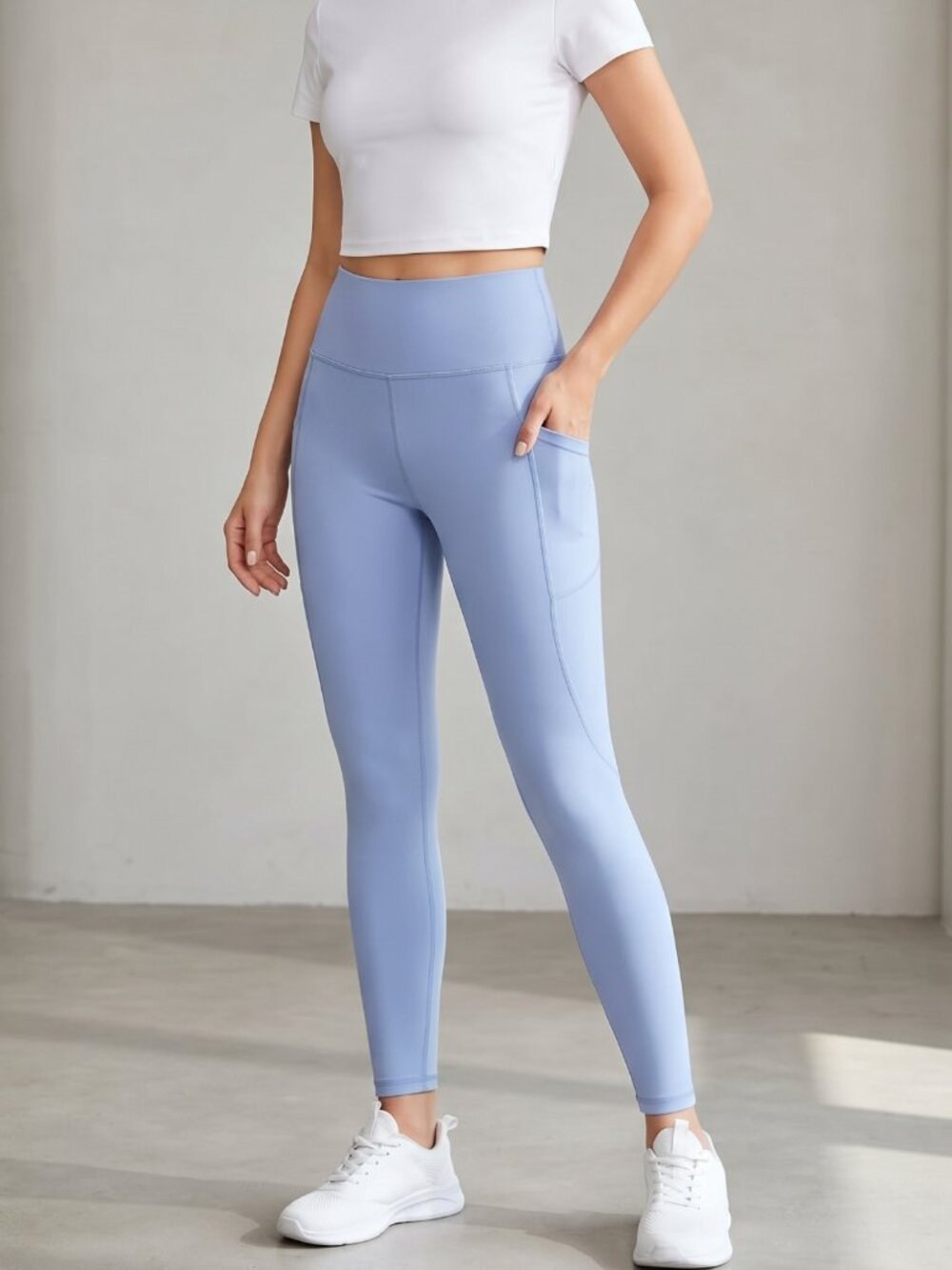 NWT PatPat Blue High Waisted Athletic Leggings With Side Pockets Large 12